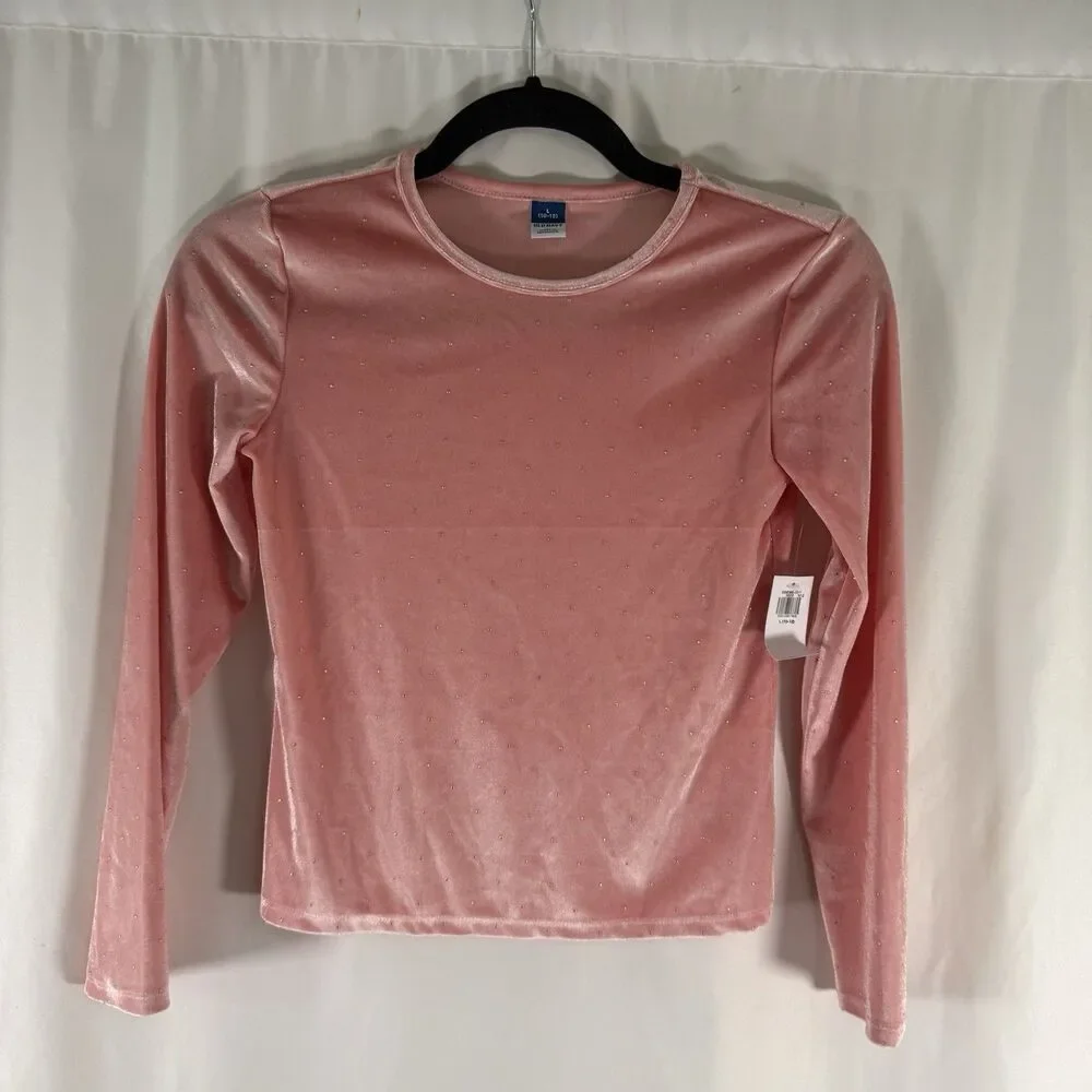 New Old Navy Velvet Shirt Girls Large 10-12 Pink Long Sleeve Crew Neck